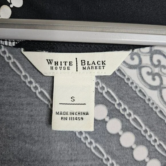 WHITE HOUSE BLACK MARKET 3/4 Sleeve Dress BLACK & WHITE FLORAL size S Abstract - Picture 4 of 7